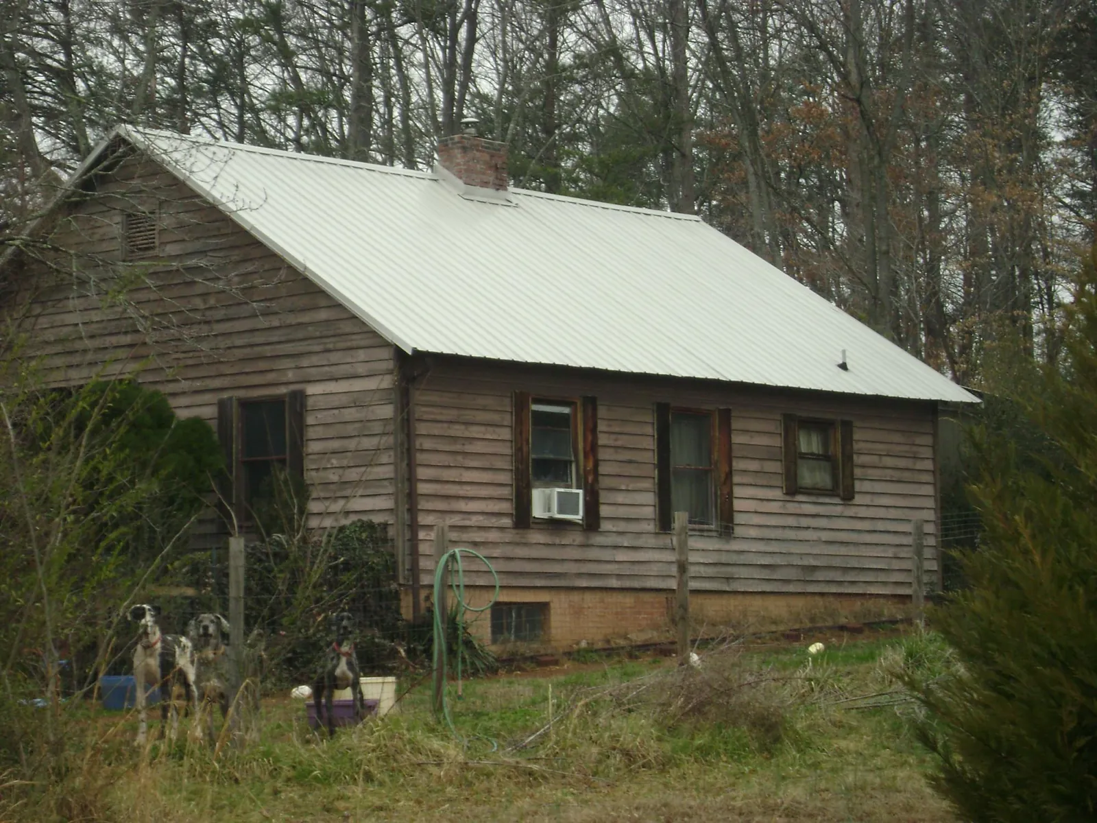 White metal roof on an old wood sided farmhouse, from a Metal Roof Installation job in Mount Clare